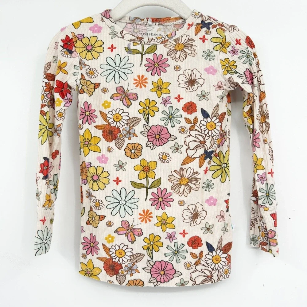 Posh Peanut Toddler Girls‎ Retro Floral Bamboo Ribbed Dolly Pajama Set Size 3T